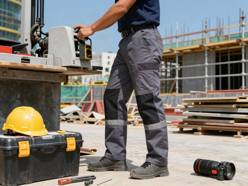 Pantaloni U-Power sul campo di lavoro, evidenziando la loro funzionalità e stile in un ambiente urbano.